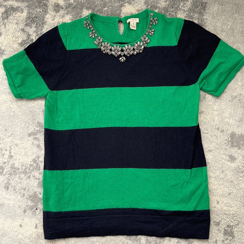 J.Crew striped top with jewels around neckline